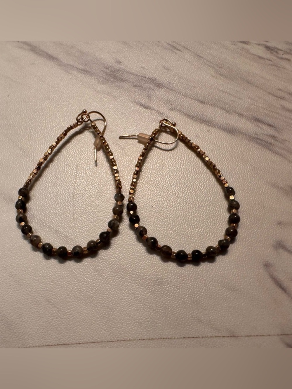 Gold & Gray Beaded Hoop Earrings